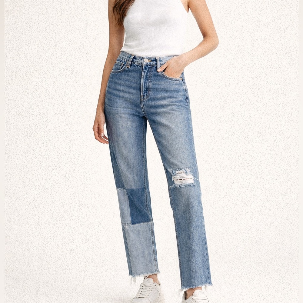 American Eagle Stylish Distressed “Vintage High Rise” Patchwork Jeans